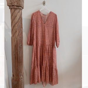 ZARA Printed Midi Dress | Size S | Salmon/Purple